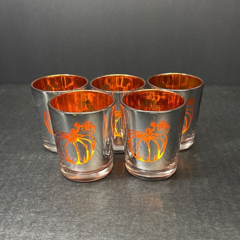 Yankee Candle Flickering Pumpkin Tea Light Votive Glass Orange - Set Of 5 - Picture 2 of 4